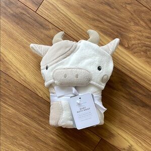 Pottery Barn Baby Cow Bath Wrap Cream and Tan NWT
